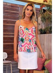 Bleu d'Azur Top "Hawaii" w kolorze różowym rozmiar: 50. Różowe topy Bleu d'Azur, w ażurowe wzory, z wiskozy, bez kołnierzyka, bez ramiączek. Za 70.41 zł.