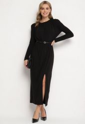 Czarna Wiskozowa Sukienka z Gumką w Talii i Eleganckim Rozcięciem Jistaria. Czarne sukienki Born2be, na co dzień, m, bez wzorów, z wiskozy, eleganckie, bez kołnierzyka, bez ramiączek, maxi. W wyprzedaży za 142.49 zł.