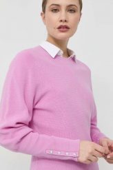BOSS sweter damski kolor różowy. Czerwone swetry Boss, l, bez wzorów, z materiału, bez ramiączek. Za 829.99 zł.