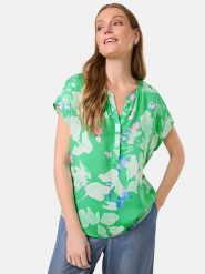Gerry Weber Bluzka w kolorze zielono-kremowo-jasnoróżowym rozmiar: 40. Brązowe bluzki Gerry Weber, s, bez wzorów, z wiskozy, klasyczne, bez kołnierzyka, bez ramiączek. Za 109.78 zł.
