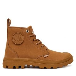 Trapery Palladium. Brązowe traperki Palladium, bez wzorów, bez obcasa, bez zapięcia. Za 579.99 zł.