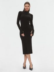 Patrizia Pepe Sukienka dzianinowa 2A2612/K002-K103 Czarny Slim Fit. Czarne sukienki Patrizia Pepe, bez wzorów, z dzianiny, bez kołnierzyka, bez ramiączek. Za 609.99 zł.