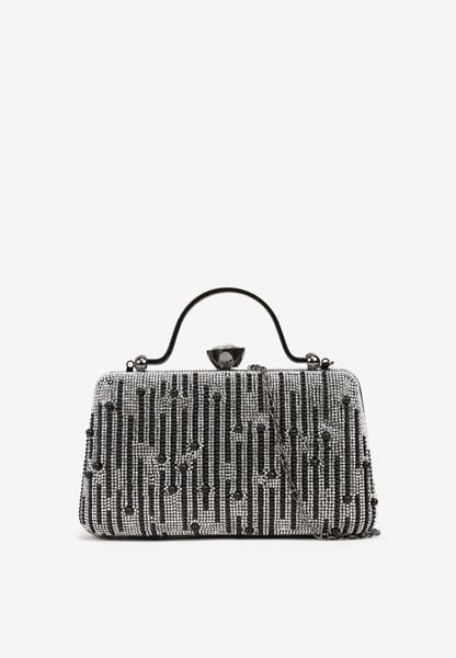 Czarna Torebka Typu Kopertówka z Cyrkoniami i Perełkami Fesaria. Czarne torebki klasyczne Born2be, bez wzorów, eleganckie, na ramię, bez dodatków. Za 129.99 zł.