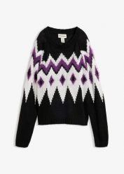 Sweter z grubej dzianiny we wzór Fair Isle. Białe swetry bonprix, bez wzorów, z dzianiny, bez ramiączek. Za 129.99 zł.
