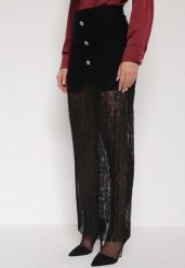 Czarna Dzianinowa Spódnica z Wiskozą Zdobiona Koronką i Guzikami Sewora. Czarne spódnice Born2be, na co dzień, m, z aplikacjami, z dzianiny, klasyczne, maxi, oversize. Za 129.99 zł.