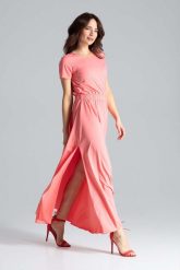 Koralowa Sukienka Maxi z Podkreśloną Talią. Pomarańczowe sukienki Katrus, l, bez wzorów, z elastanu, bez kołnierzyka, bez ramiączek, maxi. Za 299.00 zł.