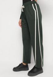 Ciemnozielone Szerokie Spodnie z Dodatkiem Wiskozy z Wysokim Stanem i Paskiem Lulula. Zielone jeansy Born2be, l, bez wzorów, z jeansu, eleganckie, z podwyższonym stanem. Za 69.99 zł.