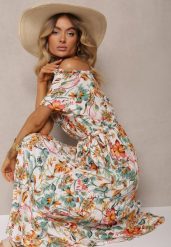 Biało-Zielona Bawełniana Sukienka Hiszpanka Wiązana w Talii w Kwiatowy Wzór Risarrae. Białe sukienki Renee, na co dzień, l, bez wzorów, z bawełny, eleganckie, bez kołnierzyka, bez ramiączek, maxi, proste. W wyprzedaży za 55.99 zł.