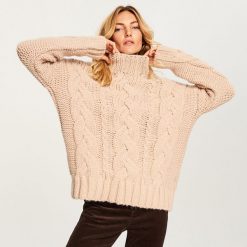 Gruby sweter ze stójką - Różowy. Swetry marki DOMYOS. W wyprzedaży za 99.99 zł.