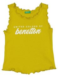 Benetton Top w kolorze ciemnożółtym rozmiar: 130. Żółte topy Benetton, bez wzorów, z bawełny, bez kołnierzyka, bez ramiączek. Za 15.37 zł.