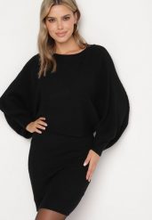 Czarny Dzianinowy Komplet z Wiskozą Sweter Typu Nietoperz i Dopasowana Sukienka Galeti. Czarne swetry Born2be, s, bez wzorów, z dzianiny, eleganckie, bez ramiączek. W wyprzedaży za 118.99 zł.