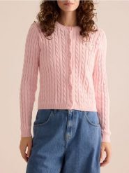 Kardigan z haftem - pastelowy róż. Czerwone swetry Reserved, l, bez wzorów, z bawełny, bez ramiączek. Za 129.99 zł.