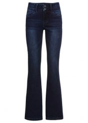 Modelujące jeansy ze stretchem, high waist, krój bootcut. Niebieskie jeansy bonprix, bez wzorów, z jeansu, z podwyższonym stanem. Za 189.99 zł.