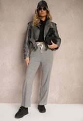 Szare Spodnie z Dodatkiem Wiskozy High Waist o Szerokim Kroju ze Sznurkami Isnia. Szare jeansy Renee, bez wzorów, z jeansu, eleganckie, z podwyższonym stanem. W wyprzedaży za 23.99 zł.