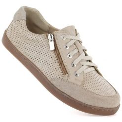 Skórzane półbuty damskie tęgość H ekri Halios 470. Półbuty wsuwane Helios, bez wzorów, ze skóry, bez obcasa. Za 349.99 zł.