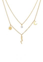 Elli PREMIUM Damski naszyjnik warstwowy Słońce Księżyc Wąż z kamieniem księżycowym w pozłacanym srebrze 925 Sterling Silver Naszyjniki 1 ct. Szare naszyjniki Elli PREMIUM, z materiału, z kamieniem księżycowym, pozłacane. Za 428.99 zł.
