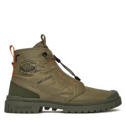 Trapery Palladium. Zielone traperki Palladium, bez wzorów, bez obcasa, bez zapięcia. Za 299.99 zł.