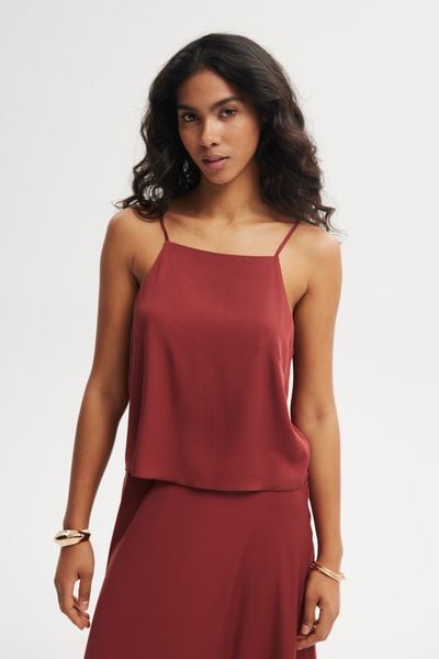 TOP ABBY MARSALA M - Flawless. Brązowe topy Flawless, m, bez wzorów, z materiału, bez kołnierzyka, bez ramiączek. Za 289.00 zł.