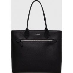 Trussardi torebka kolor czarny. Czarne shopper bag TRUSSARDI, bez wzorów, na ramię, bez dodatków. W wyprzedaży za 439.99 zł.