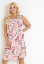 Różowa Trapezowa Sukienka Midi w Kwiaty Lexani. Czerwone sukienki Born2be, na co dzień, l, bez wzorów, bez kołnierzyka, bez ramiączek, midi, trapezowe. W wyprzedaży za 33.99 zł.