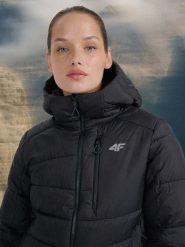 4F Kurtka puchowa trekkingowa z wypełnieniem Primaloft Silver damska - czarna L. Czarne kurtki 4f, l, bez wzorów, z materiału, bez kaptura. Za 499.99 zł.