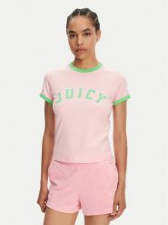 Juicy Couture T-Shirt Collegiate Ringer JCWCT125320 Różowy Slim Fit. Czerwone t-shirty Juicy Couture, m, bez wzorów, z bawełny, bez kołnierzyka, bez ramiączek. Za 139.99 zł.