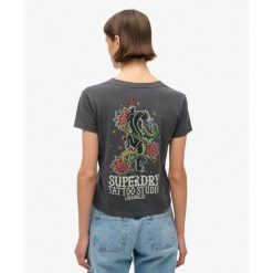 Koszulka z kryształkami do tatuażu. Brązowe t-shirty sportowe Superdry, bez wzorów, bez ramiączek. W wyprzedaży za 178.65 zł.