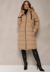 Beżowa Kurtka z Kapturem i Pikowanymi Przeszyciami Zdobiona Szerokimi Taśmami Etterisa. Brązowe kurtki Renee, l, z aplikacjami, z jeansu, z kapturem. Za 169.99 zł.