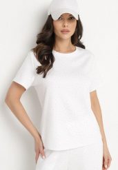 Biały T-shirt z Wiskozą Ozdobiony Cyrkoniami Hirritia. Białe t-shirty Born2be, l, z aplikacjami, z jeansu, klasyczne, bez kołnierzyka, bez ramiączek. Za 109.99 zł.