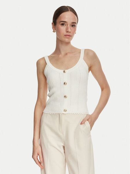 Guess Top W6YR25 Z0972 Kremowy Slim Fit. Białe topy Guess, xs, z aplikacjami, z syntetyku, bez kołnierzyka, bez ramiączek. Za 265.99 zł.