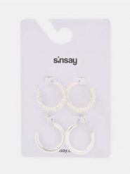 Kolczyki kółka 2 pack - srebrny. Szare kolczyki Sinsay, srebrne. Za 9.99 zł.