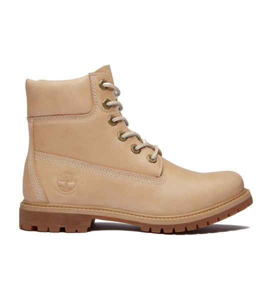 Trapery damskie TIMBERLAND Premium 6 Inch Lace Up Waterproof Boot. Brązowe botki Timberland, bez wzorów, z gumy, bez obcasa, bez zapięcia. Za 509.99 zł.