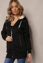 Czarna Długa Bluza z Ocieplaną Podszewką i Taśmami z Napisami Filioppa. Czarne bluzy Renee, na zimę, l, bez wzorów, z dzianiny, bez ramiączek, bez kaptura. W wyprzedaży za 111.99 zł.