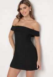 Czarna Taliowana Sukienka z Dekoltem Bandeau z Zakładką Zelzemis. Czarne sukienki Born2be, l, bez wzorów, eleganckie, bez kołnierzyka, bez ramiączek, mini. W wyprzedaży za 110.49 zł.