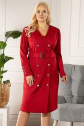 Sukienka elegancka dwurzędowa szmizjerka BOGDA czerwona. Czerwone marynarki i żakiety KARKO, plus size, bez wzorów, z elastanu, eleganckie, bez kołnierzyka, plus size, bez ramiączek, dopasowane. Za 489.50 zł.