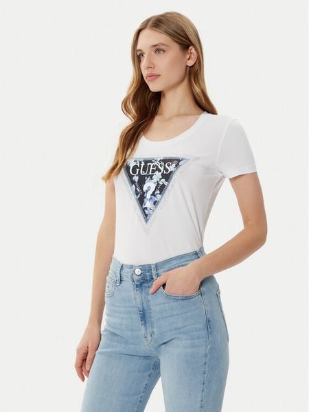 Guess T-Shirt W5RI00 J1314 Biały Regular Fit. Białe t-shirty Guess, xs, z aplikacjami, z bawełny, bez kołnierzyka, bez ramiączek. Za 129.99 zł.