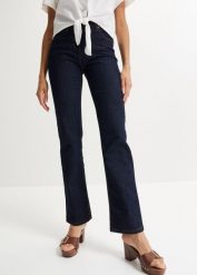 Jeansy ze stretchem, straight, mid waist. Niebieskie jeansy bonprix, bez wzorów, z jeansu, klasyczne. Za 109.99 zł.