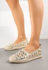 Złote Ażurowe Espadryle Ozdobione Plecionką Meranovia. Żółte espadryle Renee, z aplikacjami, bez obcasa. W wyprzedaży za 83.99 zł.