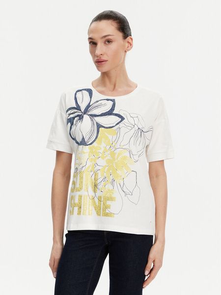 Olsen T-Shirt 11105007 Biały Relaxed Fit. Białe t-shirty Olsen, bez wzorów, z bawełny, bez kołnierzyka, bez ramiączek. Za 149.99 zł.