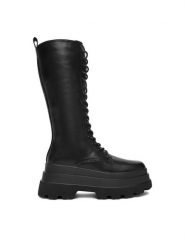 DeeZee Kozaki 2163-2 Czarny. Czarne kozaki DeeZee, bez wzorów, z materiału, bez obcasa, na płaskiej podeszwie, bez zapięcia. Za 269.99 zł.