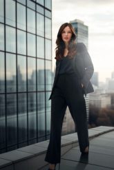 Elegancka marynarka z ozdobnymi klapami czarna. Czarne marynarki i żakiety MOODO, l, bez wzorów, z elastanu, eleganckie, bez ramiączek. W wyprzedaży za 79.99 zł.