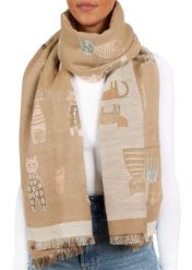 X2 Szalik Cashmirillo 70 x 200 cm - wzór w koty - Jasnobrązowy. Brązowe szaliki i kominy X2, na jesień, bez wzorów, z kaszmiru. Za 139.00 zł.