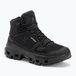 Buty damskie On Cloudrock Mid Waterproof. Czarne trekkingi On, bez wzorów, z materiału, przed kolano, bez zapięcia, trekkingowe. Za 1,050.80 zł.