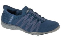 Buty sportowe Sneakersy damskie, Slip-ins: Breathe Easy - Roll With Me. Niebieskie buty treningowe Skechers, bez wzorów, z materiału, przed kostkę, bez zapięcia, trekkingowe. Za 299.99 zł.