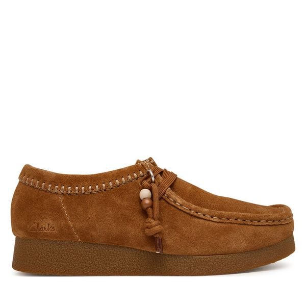 Półbuty Clarks. Brązowe półbuty wsuwane Clarks, bez wzorów, bez obcasa, na płaskiej podeszwie. Za 350.99 zł.