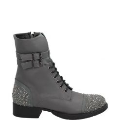 SZARE BOTKI 2675599 GREY. Szare botki Venezia, bez wzorów, ze skóry, bez obcasa, bez zapięcia. Za 259.00 zł.