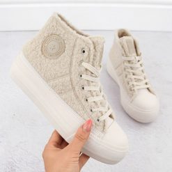 Trampki ocieplane z kożuszka beżowe Big Star OO274A444. Brązowe buty sportowe lifestyle BIG STAR, bez wzorów, z tkaniny, retro, bez zapięcia. Za 84.00 zł.