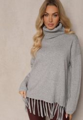 Szary Golf Wykończony z Przodu Frędzlami Gartoria. Szare swetry Renee, l, bez wzorów, eleganckie, bez ramiączek. W wyprzedaży za 87.99 zł.