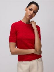 Dzianinowa bluzka z wiskozą - czerwony. Czerwone bluzki Reserved, l, bez wzorów, z dzianiny, bez kołnierzyka, bez ramiączek. Za 79.99 zł.