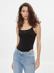 Tommy Jeans Body Essential DW0DW17993 Czarny Slim Fit. Czarne body i gorsety Tommy Jeans, bez wzorów, z bawełny, bez ramiączek. Za 119.99 zł.